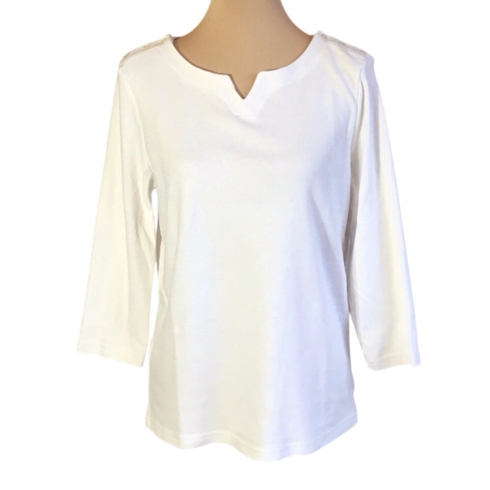 Hasting & Smith White Notch Neck 3/4 Length Sleeve Shirt, Petite XL